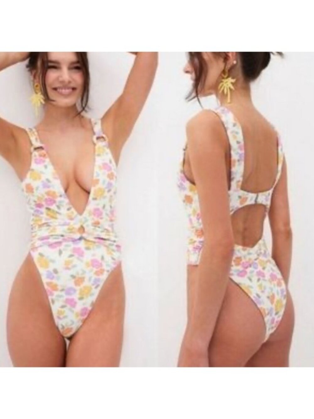 NEW For Love and Lemons Cydney Cheeky Floral Terrycloth One-Piece Swimsuit Beach